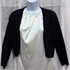 Cashmere and Silk Open-Front Sweater Cropped 3/4 Length Sleeve Shrug Black Small